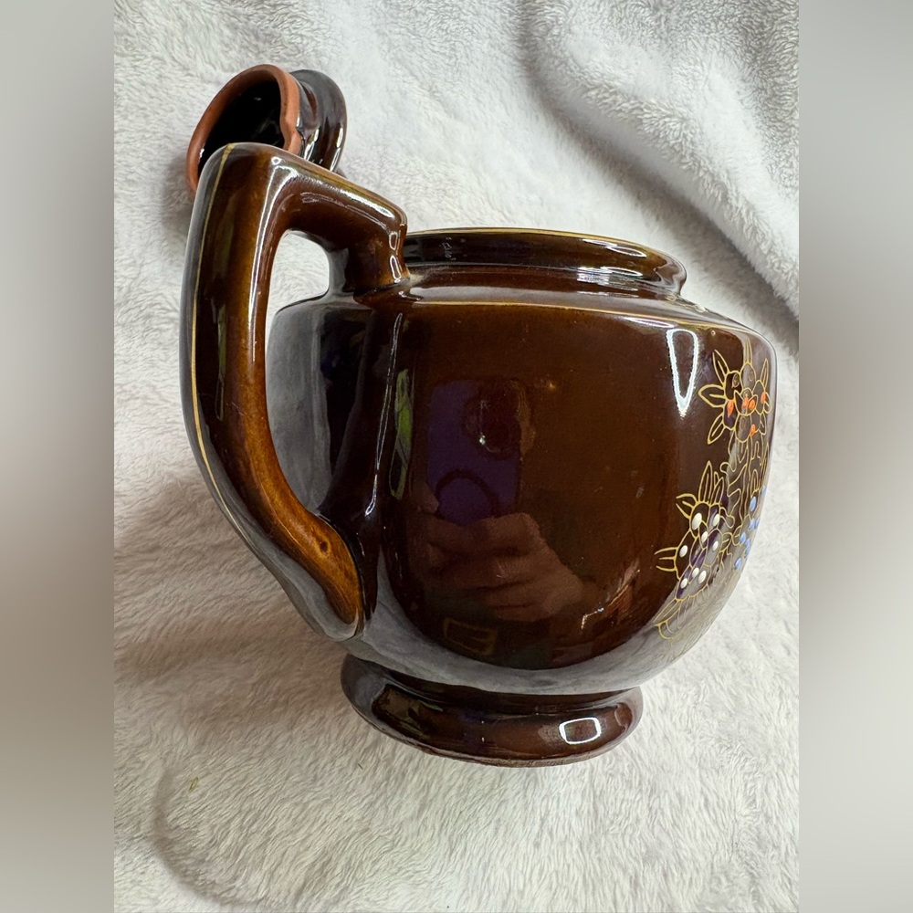 Brown Tea Pot Hand Painted Home Decor Floral Ceramic 6” Royalty 13.7oz Fancy Fun - Picture 10 of 14